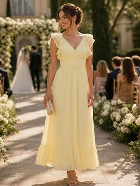 New Yellow Maxi Dress Ruffles Corset Spring Fairy Formal Wedding